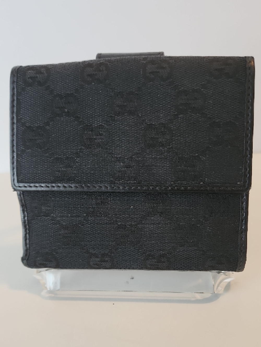 Gucci Black Canvas Logo Trifold Wallet with Silver-Tone Accent - Picture 4 of 11